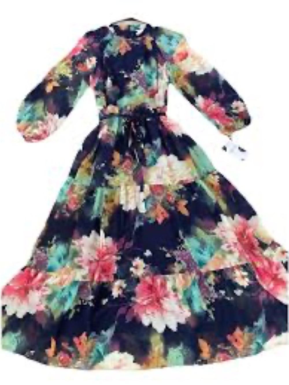 Melonie Navy Floral Print Long Sleeve Maxi Dress